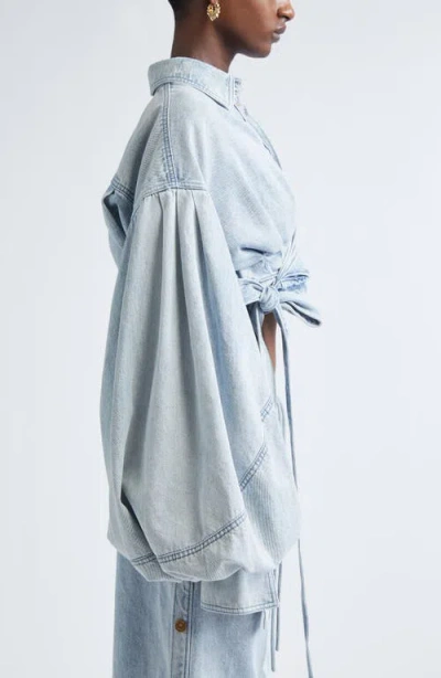 Zimmermann Rebellion Denim Wrap Top Tops Blue In Multi