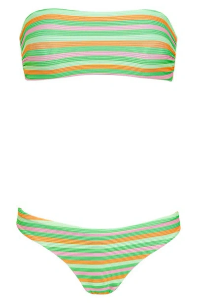 Maaji Rainbow Stripe Iconic Reversible Bikini Bottoms In Green
