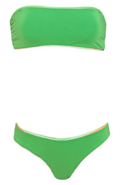 Maaji Rainbow Stripe Iconic Reversible Bikini Bottoms In Green