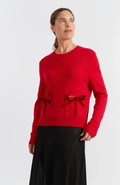 Chinti & Parker Wool-cashmere Velvet Bow Sweater In Red