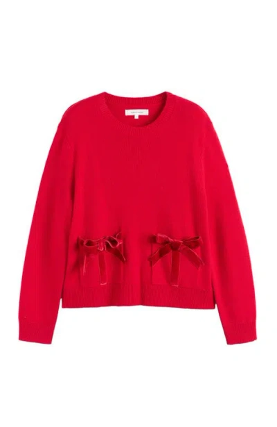 Chinti & Parker Wool-cashmere Velvet Bow Sweater In Red