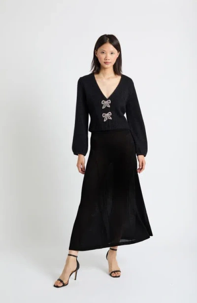 Chinti & Parker Black Laura Whitmore Embellished Bow Cardigan In Black