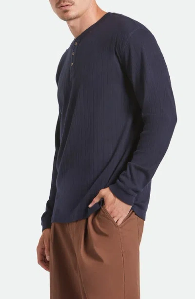 Brixton Standard Fit Long Sleeve Cotton Rib Henley In Blue