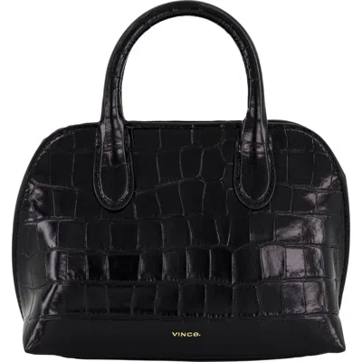 Vince Mini Delphine Croc Embossed Leather Top Handle Bag In Black