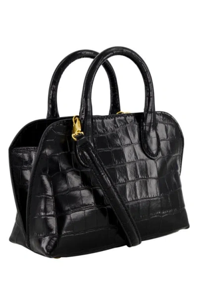 Vince Mini Delphine Croc Embossed Leather Top Handle Bag In Black
