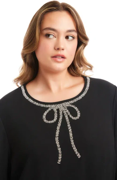 Karen Kane Embellished Bow Long Sleeve Shift Dress In Black
