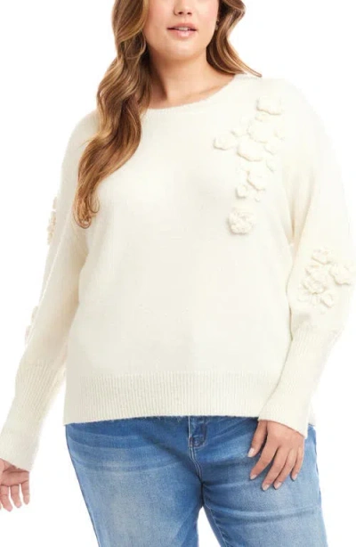 Karen Kane Rosette Hand Embroidered Crewneck Sweater In Neutral