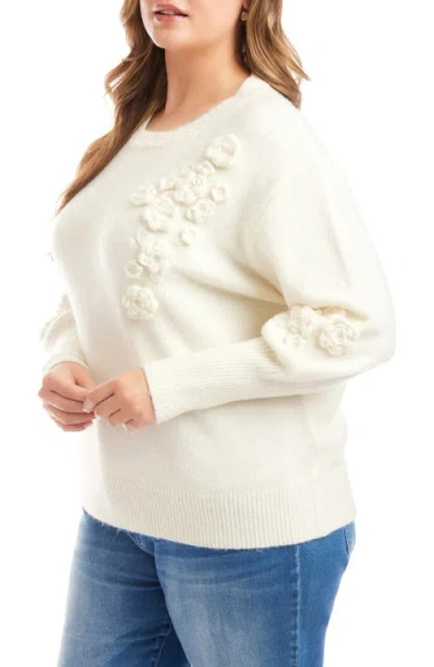 Karen Kane Rosette Hand Embroidered Crewneck Sweater In Neutral