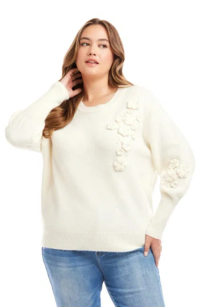 Karen Kane Rosette Hand Embroidered Crewneck Sweater In Neutral