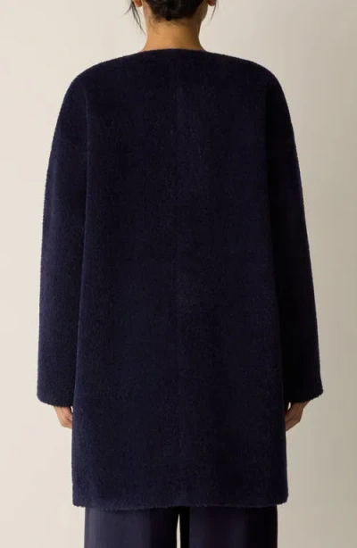 Eileen Fisher Collarless Wool & Alpaca Blend Coat In Blue