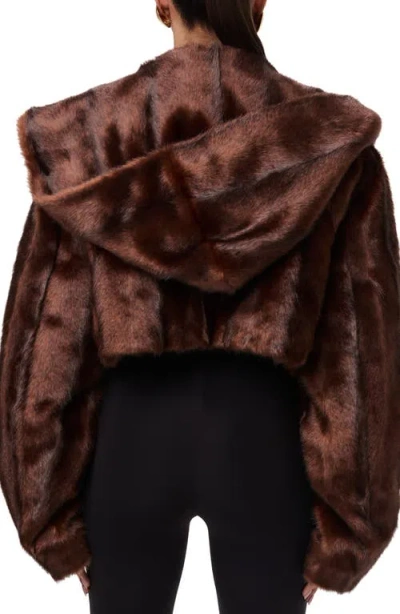Naked Wardrobe Hooded Faux Fur Crop Jacket In Brown