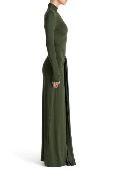Naked Wardrobe Cutout Tie Front Long Sleeve Maxi Dress In Green