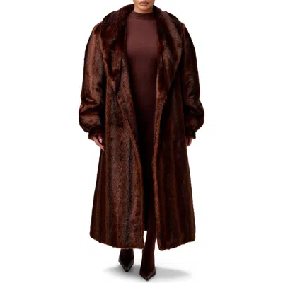 Naked Wardrobe Longline Faux Fur Coat In Brown