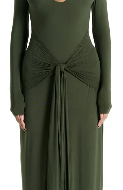 Naked Wardrobe Cutout Tie Front Long Sleeve Maxi Dress In Green
