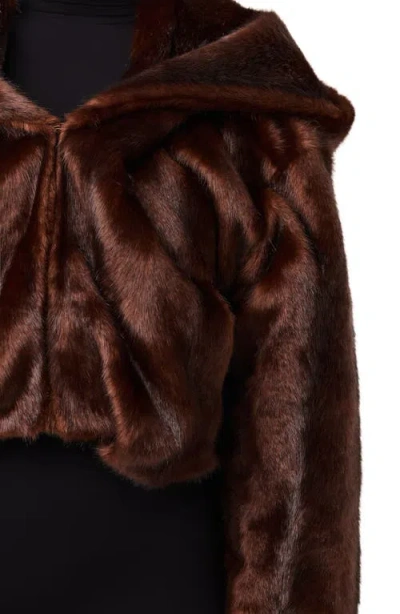 Naked Wardrobe Hooded Faux Fur Crop Jacket In Brown