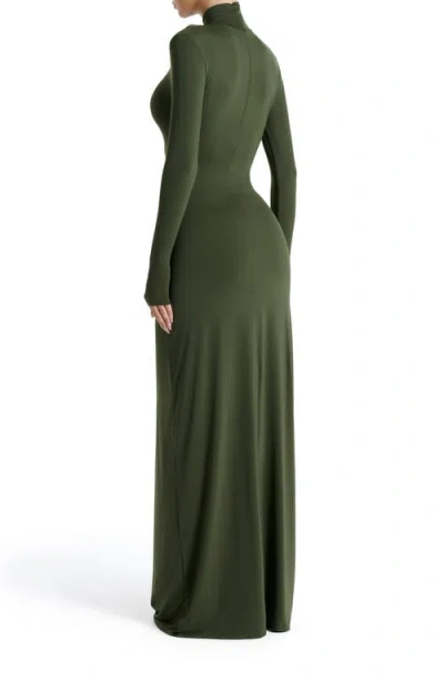 Naked Wardrobe Cutout Tie Front Long Sleeve Maxi Dress In Green