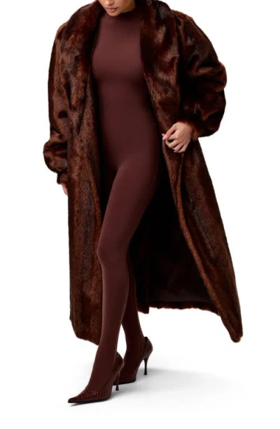 Naked Wardrobe Longline Faux Fur Coat In Brown