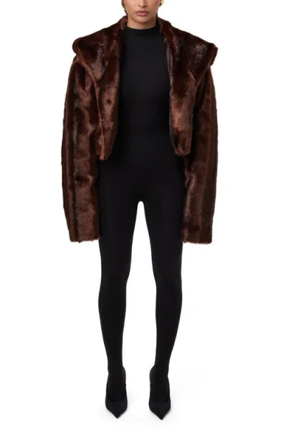 Naked Wardrobe Hooded Faux Fur Crop Jacket In Brown