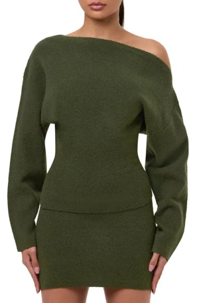 Naked Wardrobe One-shoulder Sweater In Green