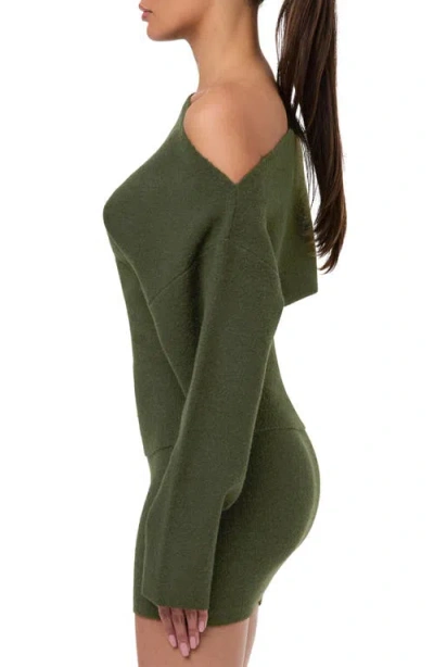 Naked Wardrobe One-shoulder Sweater In Green