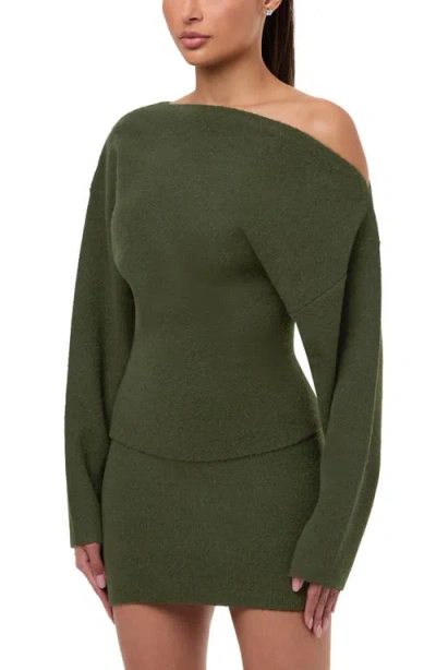 Naked Wardrobe One-shoulder Sweater In Green