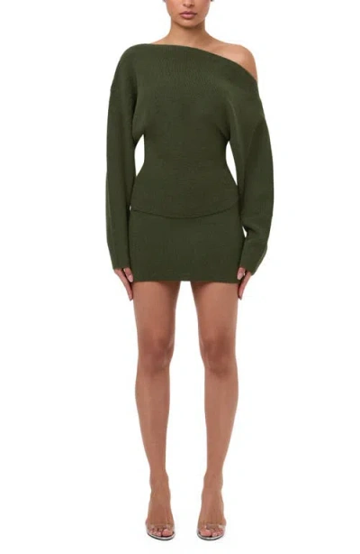 Naked Wardrobe One-shoulder Sweater In Green