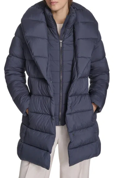 Kenneth Cole New York Water Resistant Pillow Collar Puffer Coat In Blue
