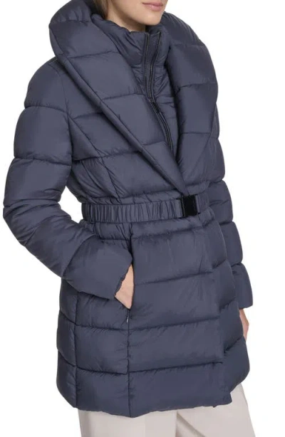 Kenneth Cole New York Water Resistant Pillow Collar Puffer Coat In Blue