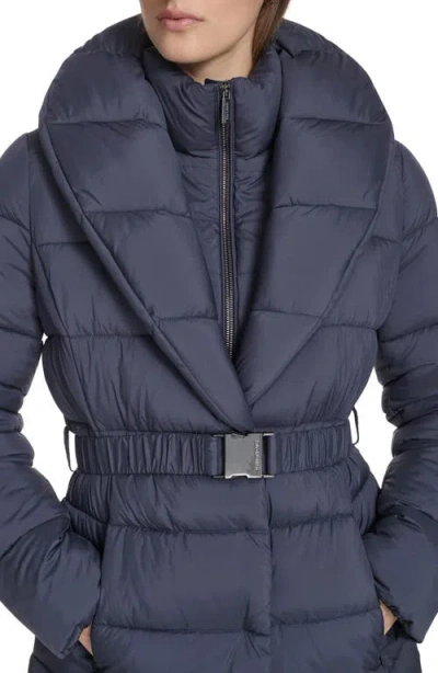 Kenneth Cole New York Water Resistant Pillow Collar Puffer Coat In Blue