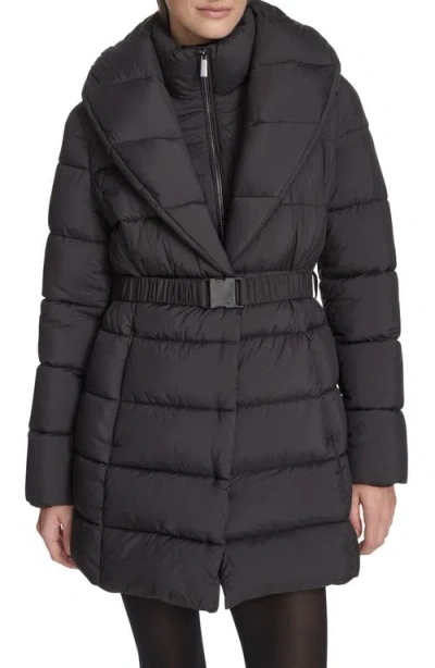 Kenneth Cole New York Water Resistant Pillow Collar Puffer Coat In Black