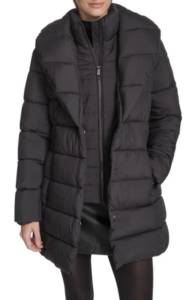 Kenneth Cole New York Water Resistant Pillow Collar Puffer Coat In Black