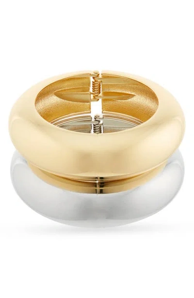 Shashi Mixed Metal Set Of Two Hinged Bangle Bracelets In Gold