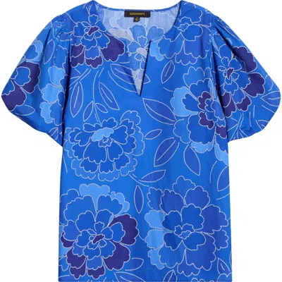 Sugarlips Adi Maris Floral Cotton Poplin Top In Blue