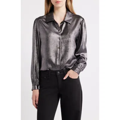 Frame The Shiny Staple Blouse In Gray