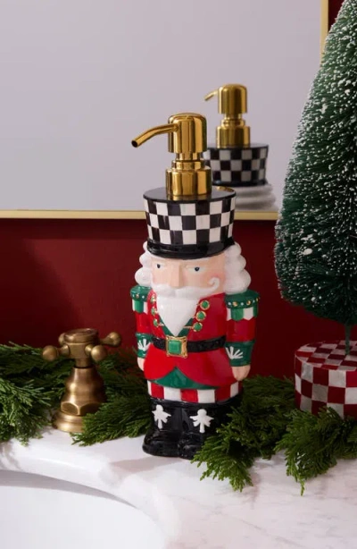 Mackenzie-childs Mackenzie Childs Check It Out Ceramic Nutcracker Soap Dispenser In Multi