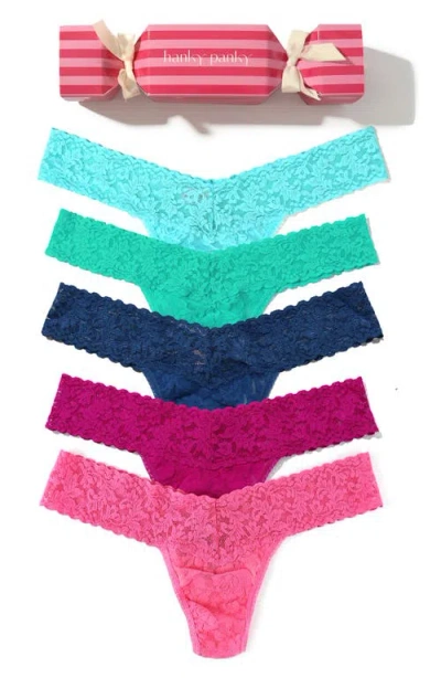 Hanky Panky Holiday Cracker Assorted 5-pack Low Rise Thongs In Animal Print