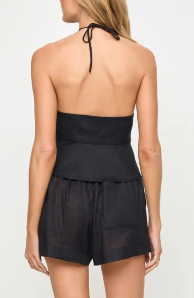 L*space Lspace April Tie Front Halter Linen Cover-up Top In Black