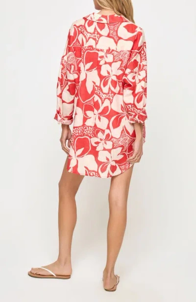 L*space Rio Button Front Linen Cover Up Tunic In Red