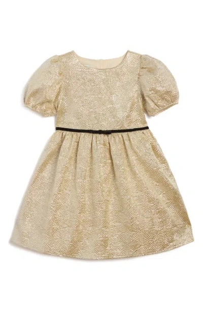 Pippa & Julie Jill Puff Sleeve Jacquard Party Dress In Gold