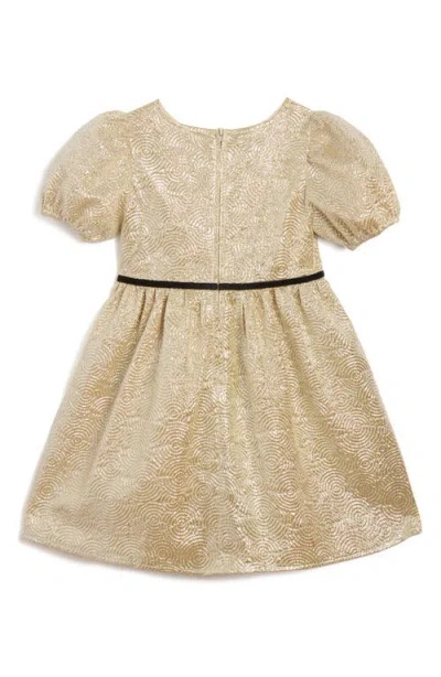 Pippa & Julie Jill Puff Sleeve Jacquard Party Dress In Gold