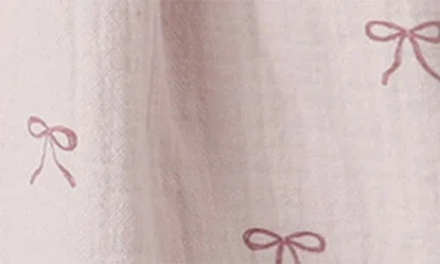 Quincy Mae Bow Print Smocked Long Sleeve Organic Cotton Dress & Bloomers In Neutral