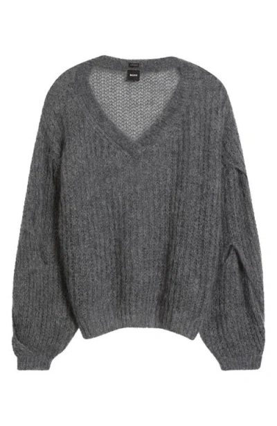 Hugo Boss Boss Fucinta V-neck Sweater In Gray