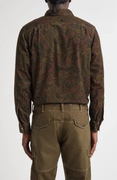 Double Rl Paisley Print Cotton Corduroy Button-up Work Shirt In Brown