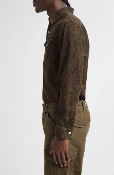 Double Rl Paisley Print Cotton Corduroy Button-up Work Shirt In Brown