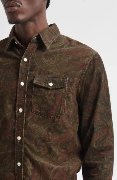 Double Rl Paisley Print Cotton Corduroy Button-up Work Shirt In Brown