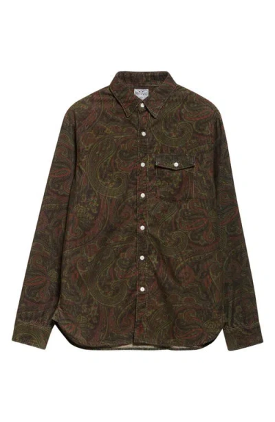 Double Rl Paisley Print Cotton Corduroy Button-up Work Shirt In Brown