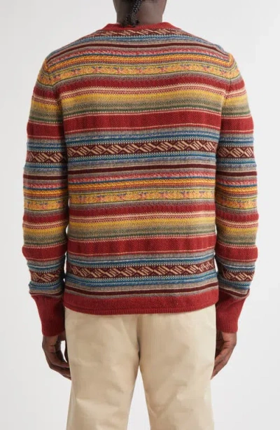 Double Rl Stripe Wool Blend Henley Sweater In Brown