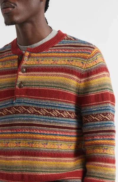 Double Rl Stripe Wool Blend Henley Sweater In Brown