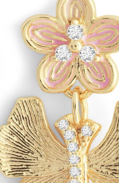 Anabel Aram Jewelry Butterfly With Enamel Flower Drop Earrings In Gold