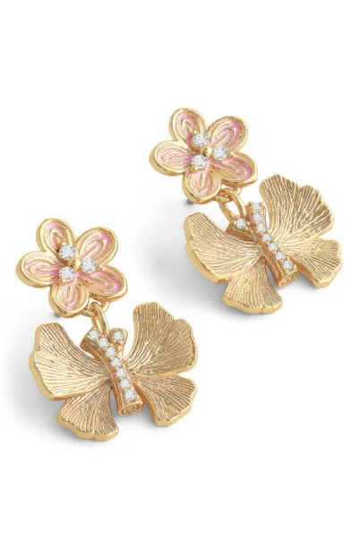 Anabel Aram Jewelry Butterfly With Enamel Flower Drop Earrings In Gold